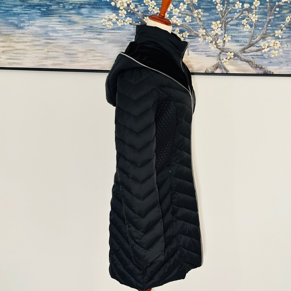 ❄️ Laundry Shelli Segal, Sleek 3/4 Length Hooded Jacket, Size M, Black  (NWT) - Picture 2 of 5